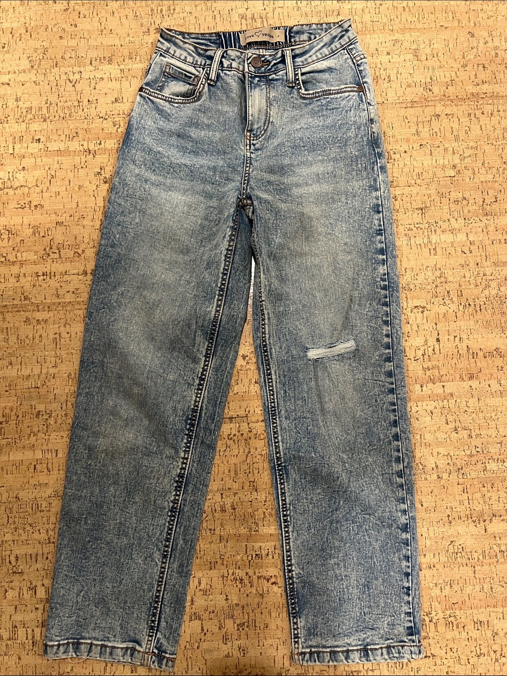 Love Light Blue High-Waist Straight Jeans stretchy